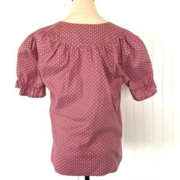 Vintage Pink Polka Dot Peasant Blouse Large Bow Detail Puff Sleeves 100% Cotton - Picture 4 of 9